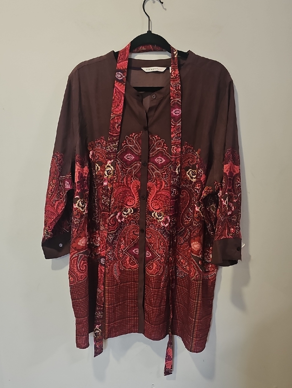 Isaac Mizrahi Red and Brown Paisley Tunic Top